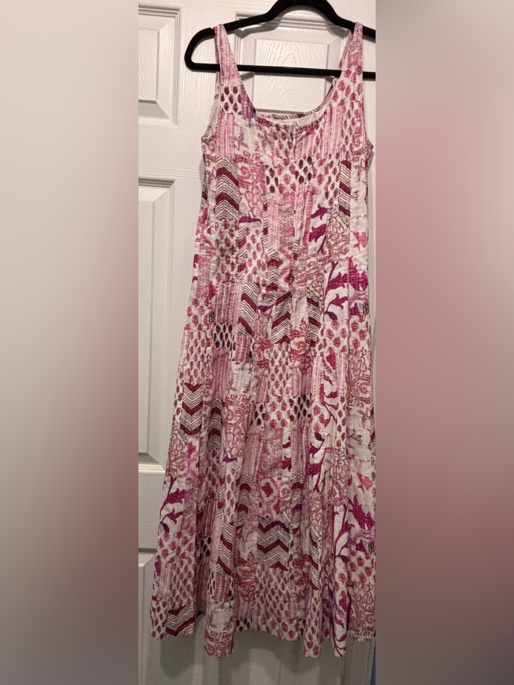 Ro’s Garden Pink Patterned Maxi Dress with Patchwork Print